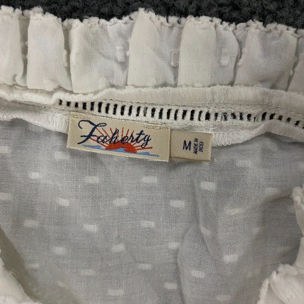 Faherty Willa Top Womens Medium Pintuck Gauze Cotton White Woven Boho Hippie - Picture 3 of 10
